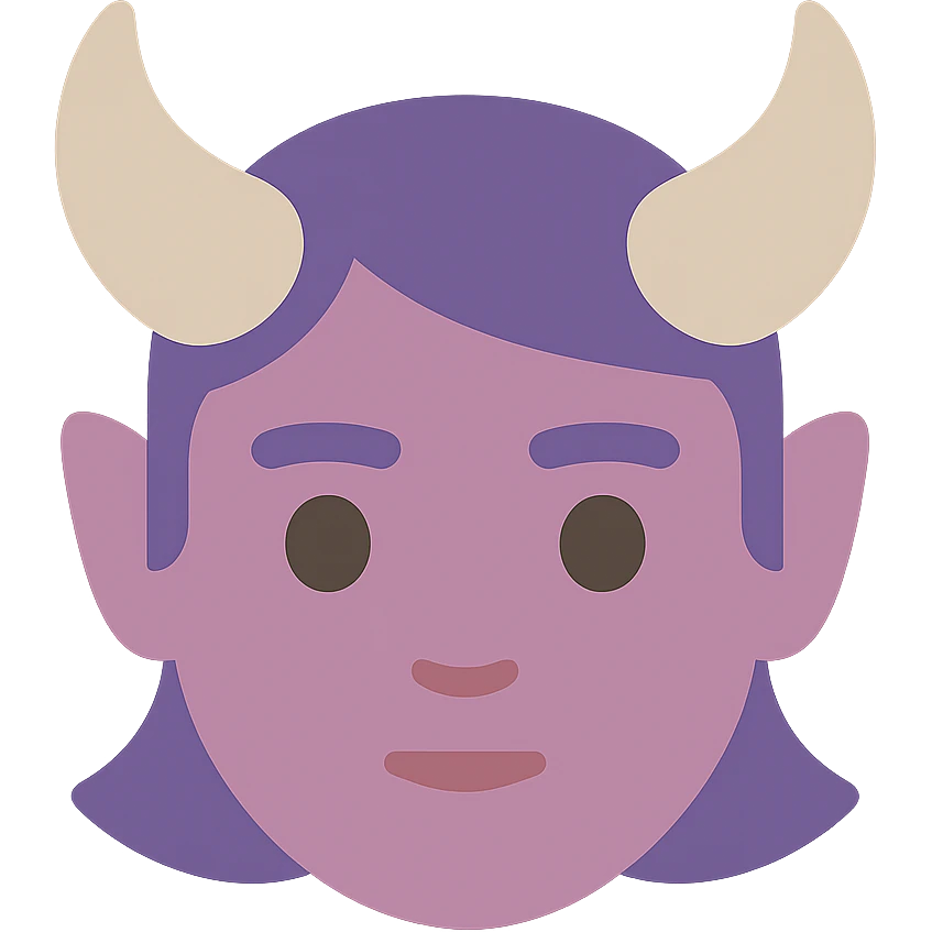 flat icon of a tiefling face with horns, no line border, color-filled style emoji