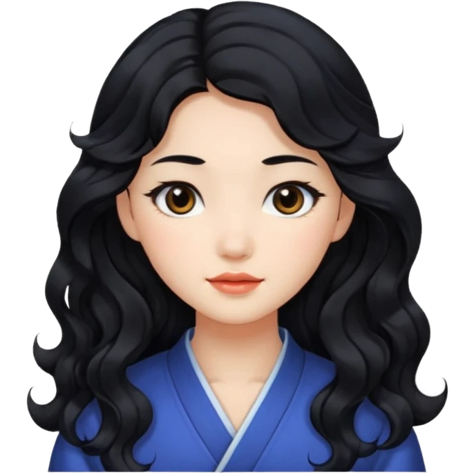 Beautiful girl,Black hair,wavy hair，long hair,Black eyes,Chinese emoji