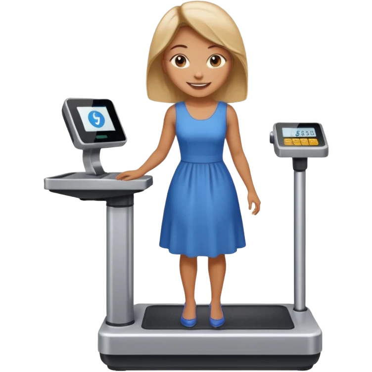 women is standing on weight check machine emoji