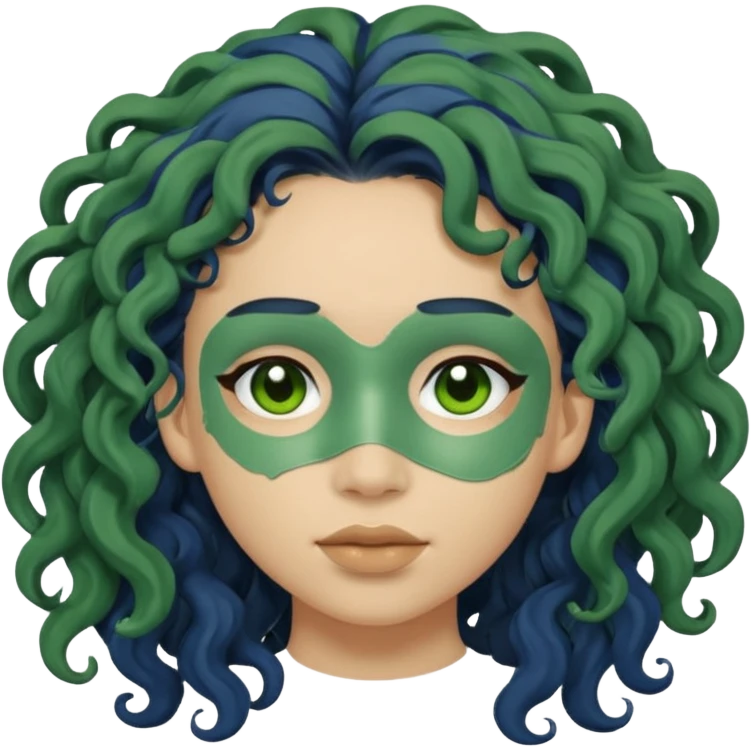 messy green clay mask curly long dark blue hair emoji