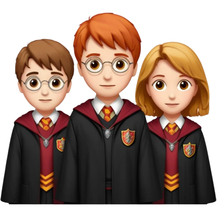 harry potter, ronald weasley and hermione granger in gryfinndor uniform emoji