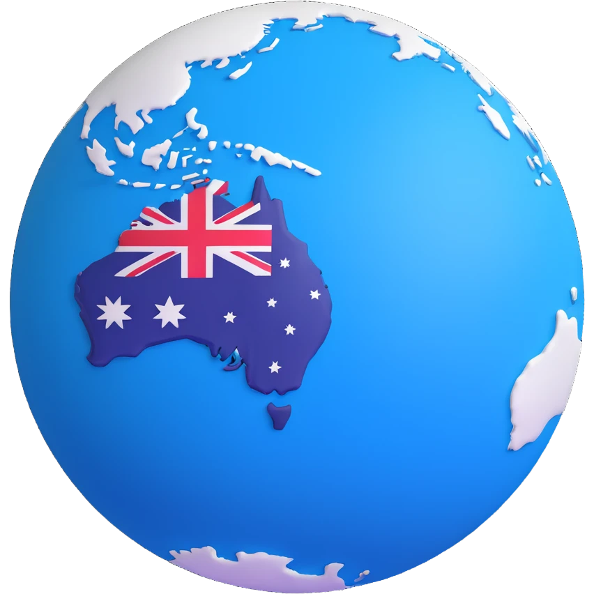 blue globe, Australia in the center, 3D effect emoji