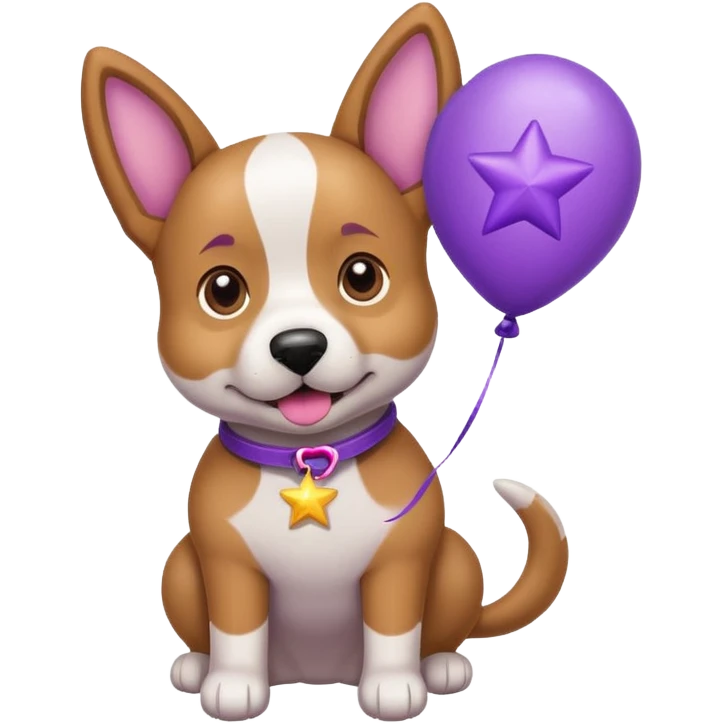 Dog hold purple star shape balloon emoji