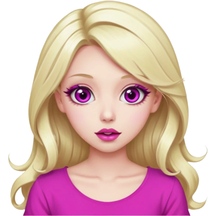 blonde girl, hypnotized eyes, magenta spiral pupils, big pink lips, bimbo, pink top, diva, gyaru, long hair  emoji