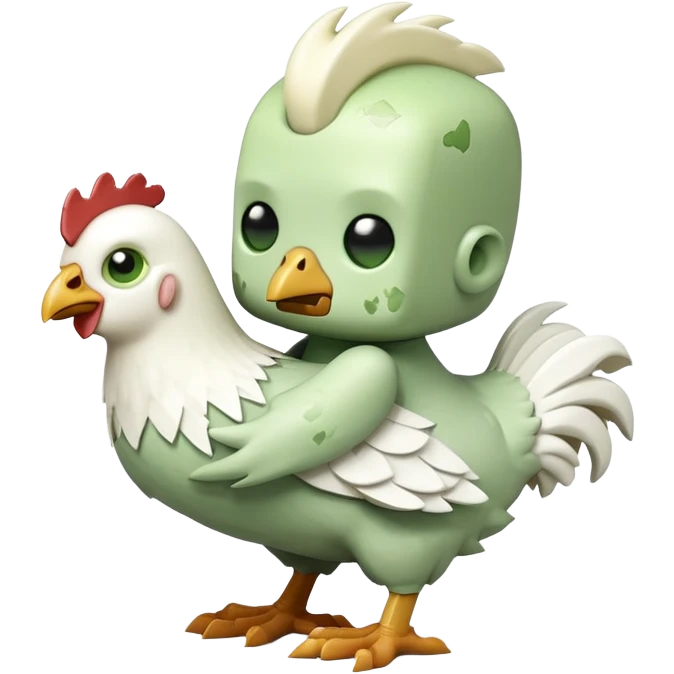 small square-shaped Minecraft baby zombie riding a tiny white chicken emoji