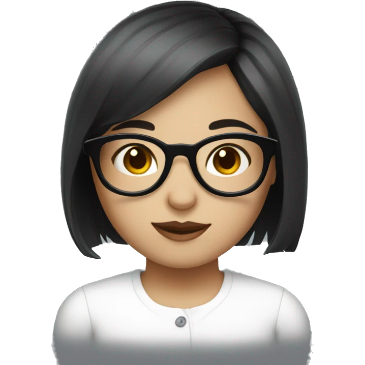 a girl wearing white round glasses, short black hair, white skin emoji