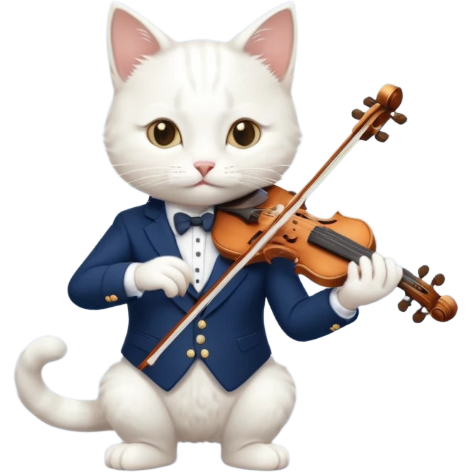 white cat play violin, wear navy suit emoji