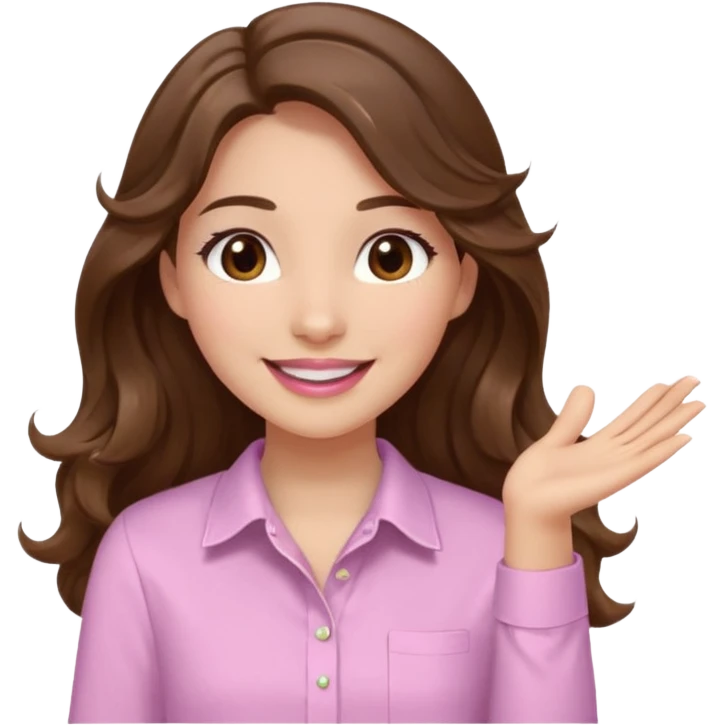 girl with wavy long brown hair, brown eyes, light to medium complexion, long lashes, light pink lipstick, wearing light pink shirt, clapping emoji