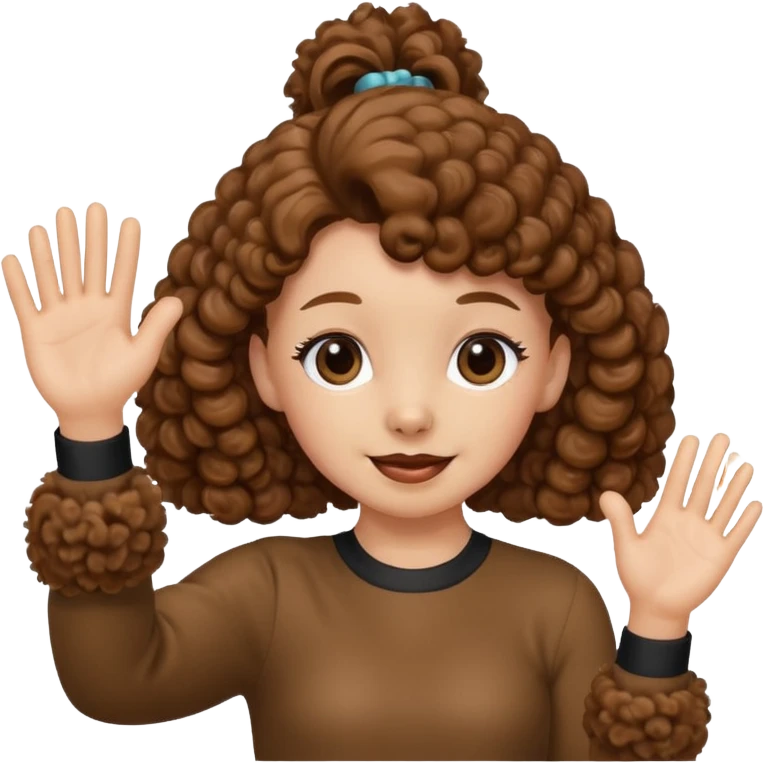 Brown poodle waving hand with pony tail girl emoji