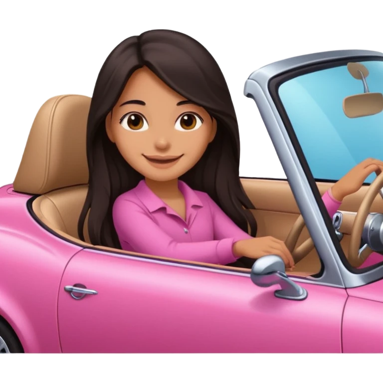 Девушка с тёмными длинными волосами и смуглой кожей сидит в красивой розовой машине  emoji