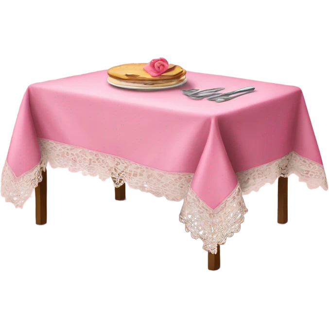 Table with pink table cloth with lace  emoji