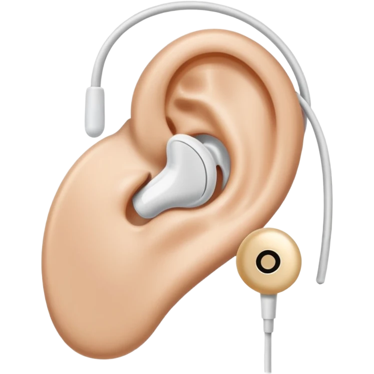 Close up of an ear wearing an earbud emoji