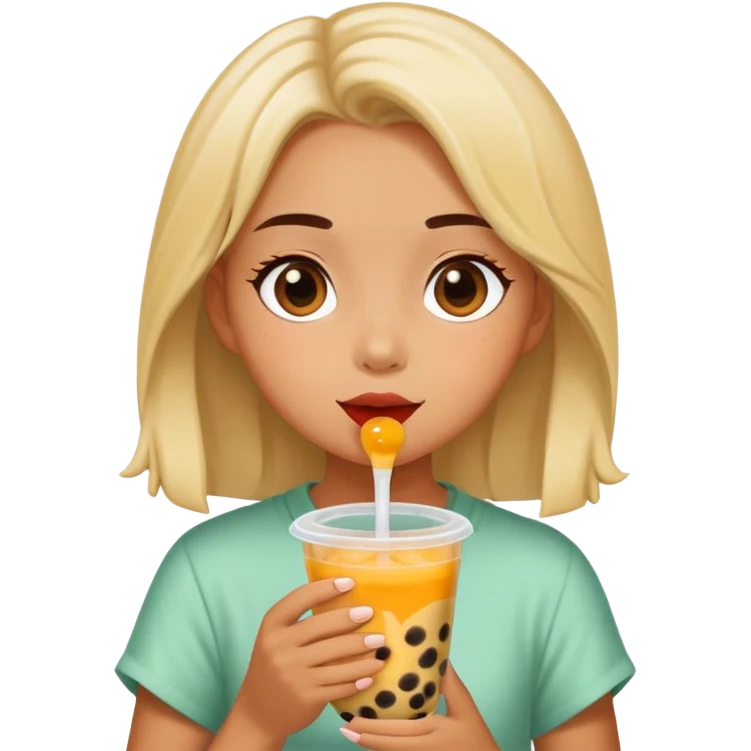 A girl eating boba emoji