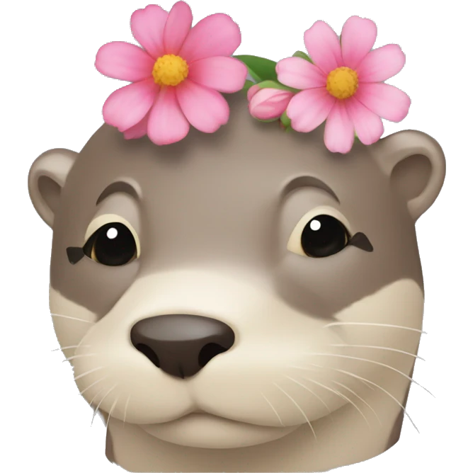 An otter laying down with one huge flower on its head emoji