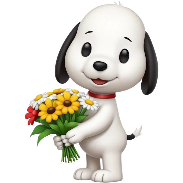 Snoopy holding flower bouquet emoji