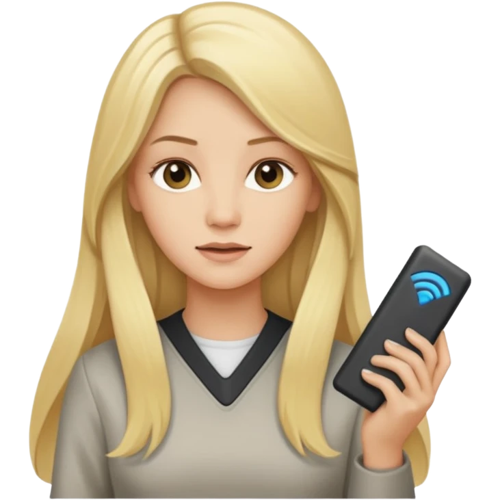 mujer  joven rubia con pelo largo con modem de internet emoji
