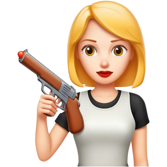 woman pointing a gun at a hotdog emoji