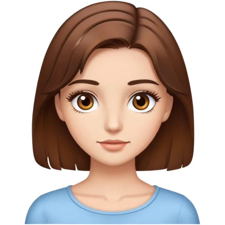 a girl with brown hair, medium length hair, brown eyes and beautiful eyelashes emoji