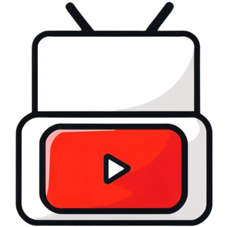 YouTube logo, red rectangle with rounded corners and white play button in the center emoji