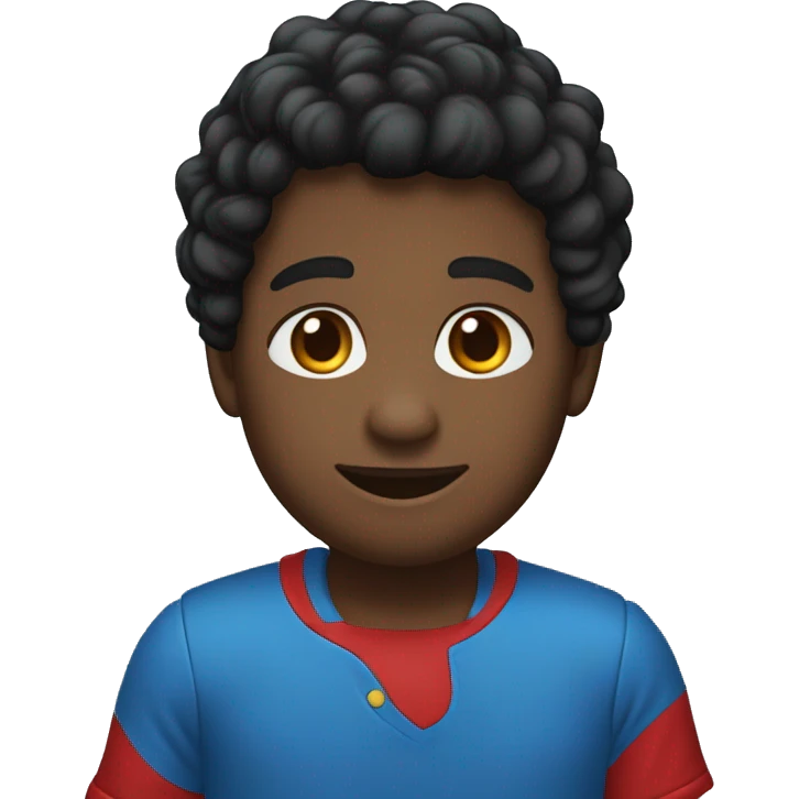 crie um emojii com um jovem negro de cabelo preto com a camisa azul, gola vermelha, e manga dos braços branca emoji