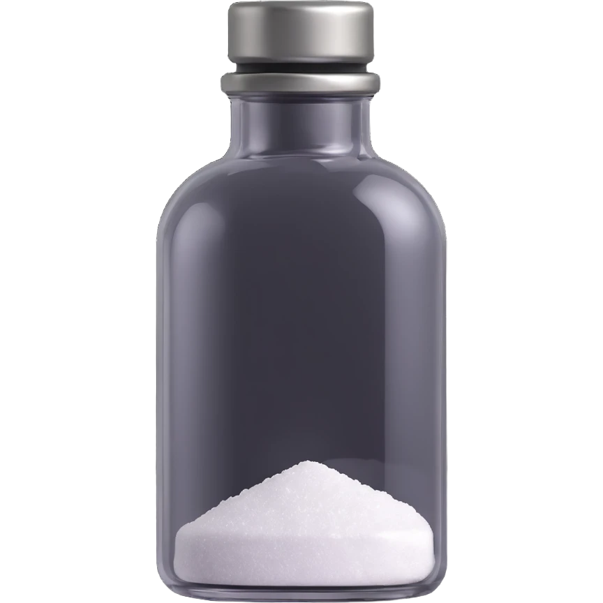 3D style salt bottle, modern design, metallic cap, clear glass, minimalistic background emoji
