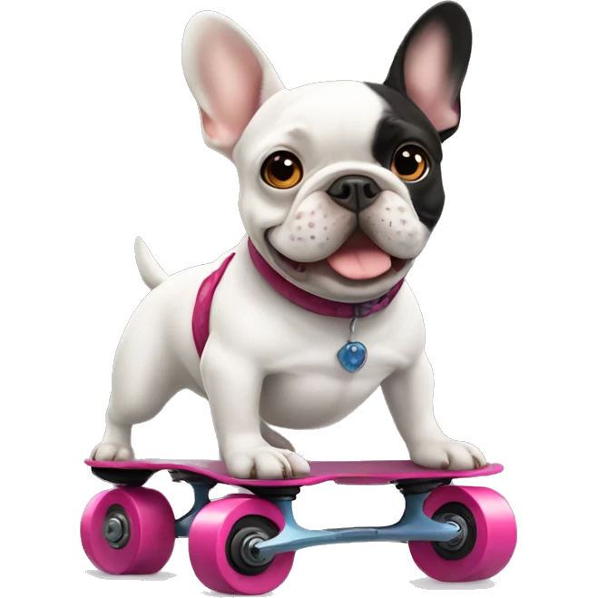 Animated French bulldog on roller skates emoji