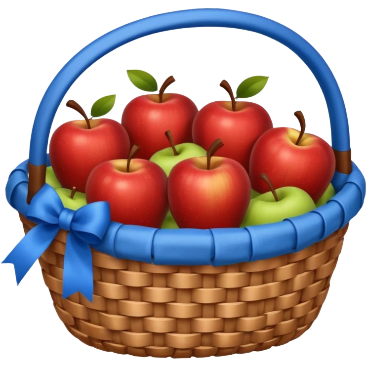 A basket with a blue ribbon on the handle emoji