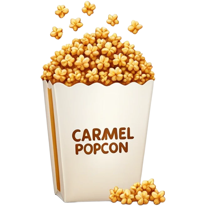 minimalist caramel popcorn in a plain package, golden brown caramel color, extremely simple design, no text, glossy iOS emoji style emoji
