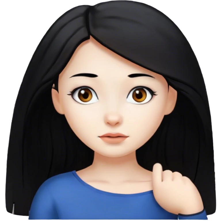 فتاة جميله بشرة بيضاء شعرها اسود تحت الكتف وعيونها كبيره بني  emoji