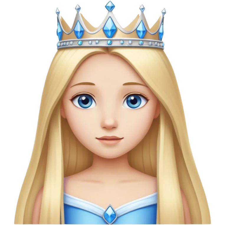 Straight long blonde hair and blue eyes girl and princess crown emoji
