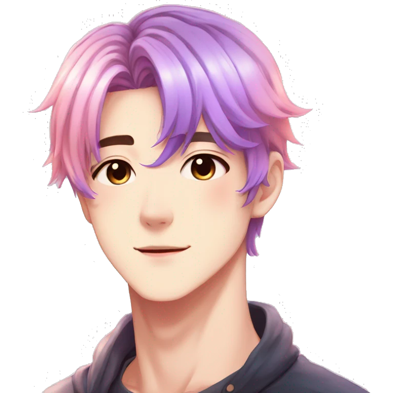 Gorgeous anime style guy with blushing face aesthetic and pretty colorful shiny gradient pastel hair trending style emoji