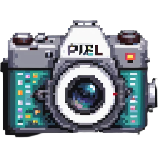 Retro film camera with film roll in pixel art style emoji
