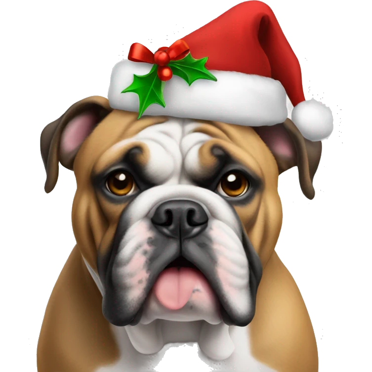 Only Black English bulldog in Christmas hat emoji