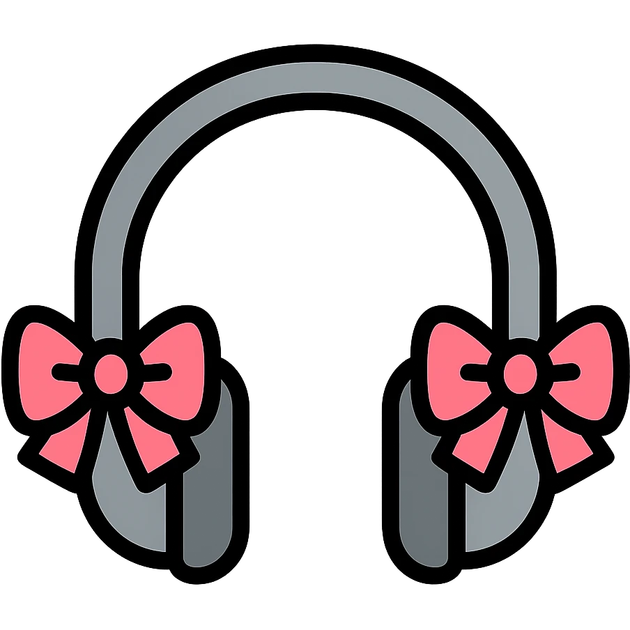 gray headphones with slightly larger light pink bows, color outline icon style emoji