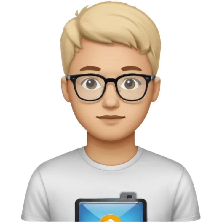 a man in his early 20s wearing glasses for a tech company emoji