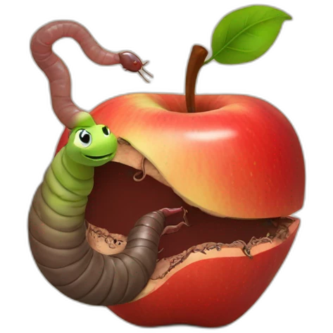 Apple with a earthworm emoji