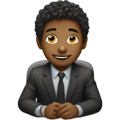 boy sitting at desk having fun emoji