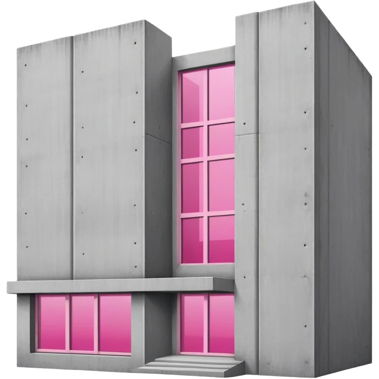 Minimalist brutalist building made of gray concrete with a pink window that stands out emoji