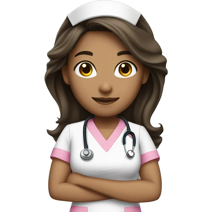 Nurse, woman, long brunette hair, pink scrubs emoji