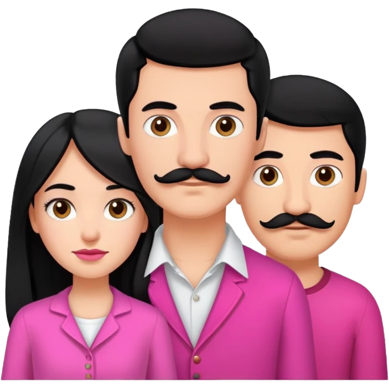 White couple, boy with a mustache and black hair, the girl with long black hair in pink clothesWhite couple, boy with a mustache and black hair, the girl with long black hair in pink clothes emoji
