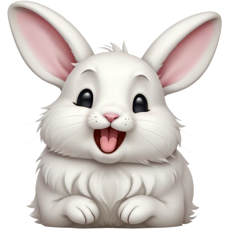 Cinematic Cute Yawning White Rabbit Portrait Emoji, Head tilted slightly with a dramatic, wide-open yawn, showcasing a smooth, silky white fur with floppy ears, round dark eyes barely open in drowsy contentment, Simplified yet irresistibly adorable features, highly detailed, glowing with a soft, cozy glow, high shine, relaxed yet expressive, stylized with a touch of whimsy, bright and endearing, soft glowing outline, capturing the essence of a sleepy yet affectionate bunny, so drowsy it feels like it could stretch out of the screen and curl up for a nap! emoji