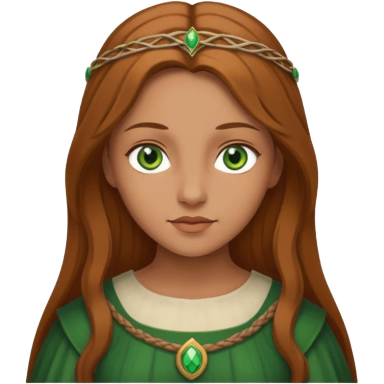 Medieval maiden with tan skin, light brown hair and green eyes emoji