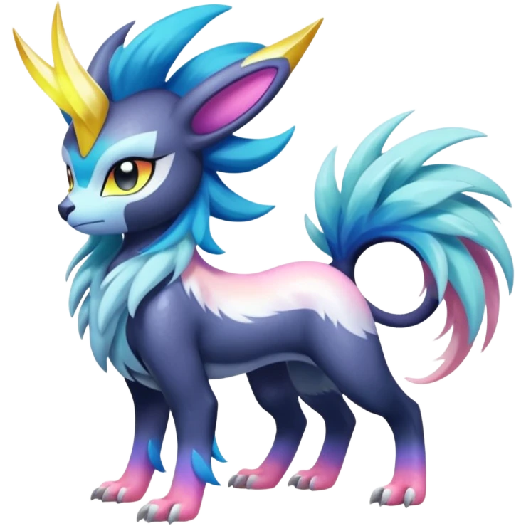 Shiny Sunny furry neon colorful scaly painted Asian pastel-gradient Absol-Meloetta-Solgaleo-Luxray-Suicune-fusion emoji