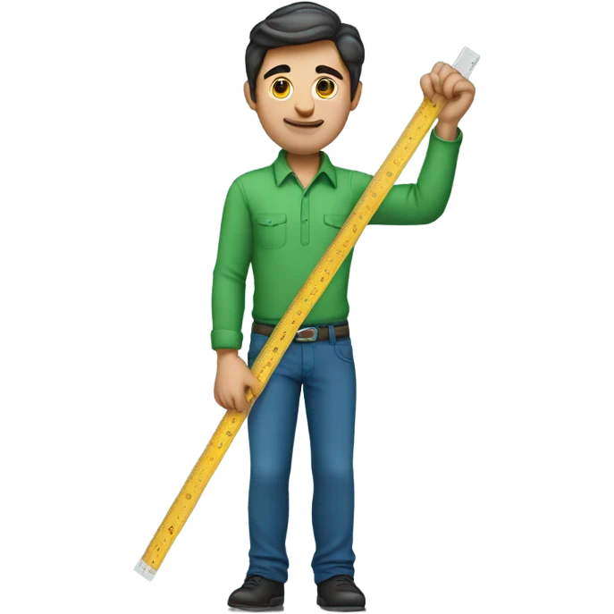 Man with one string of hair green shirt blue pants with a ruler.  emoji