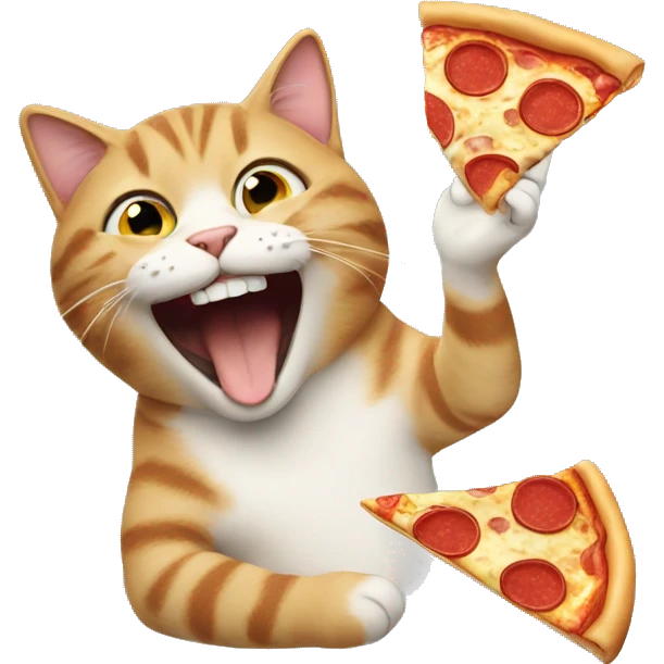 cat laughing while eating a pizza emoji