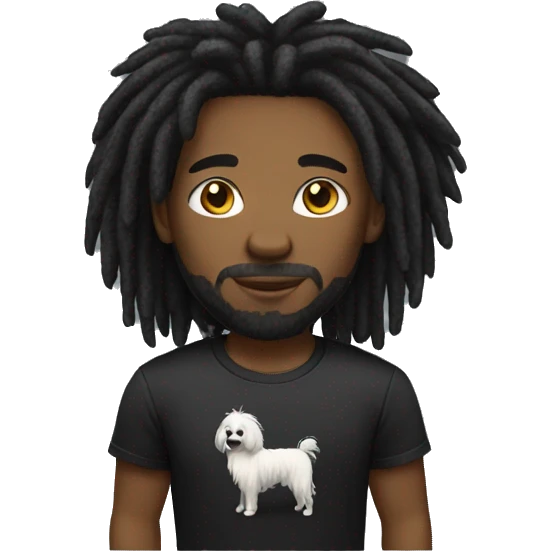 Black guy with black and white short fluffy dreadlocks, and black t-shirt emoji