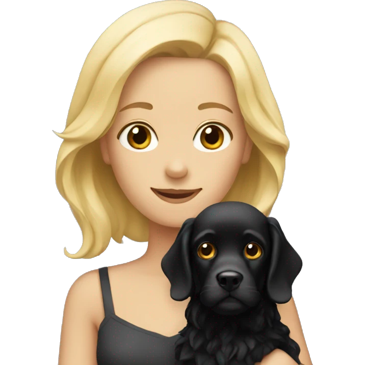 blonde with a black spaniel in her arms emoji