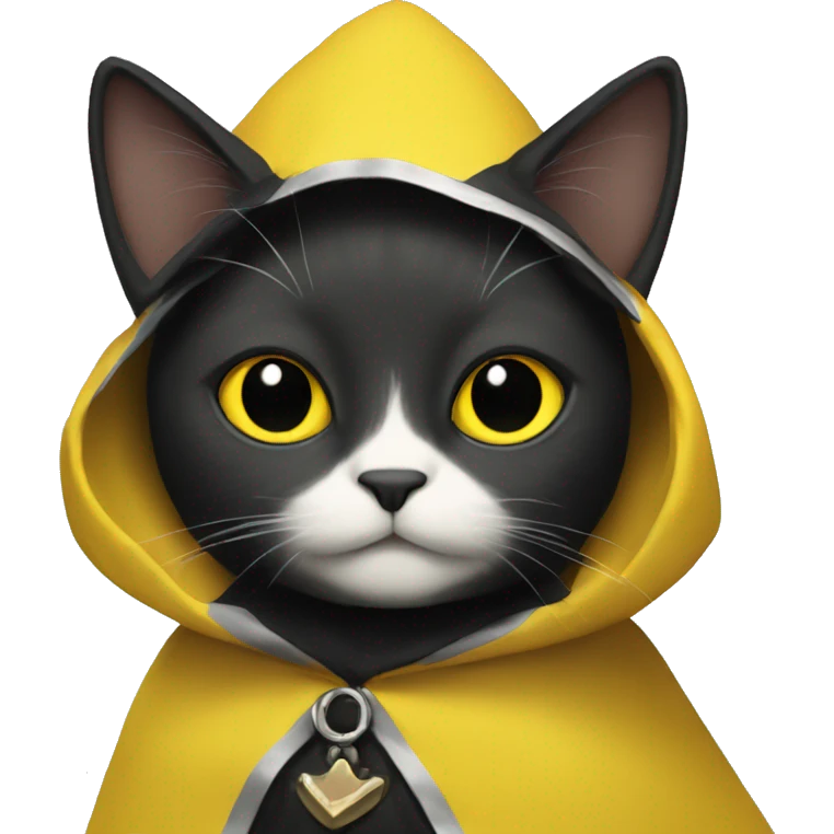A cat in a black and yellow cape, Lovable emoji