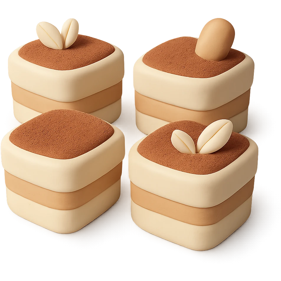 tiramisu square cups, simplified, clear, emoji-like, no faces emoji