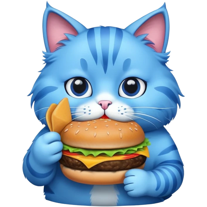 Blue cat eating burger  emoji